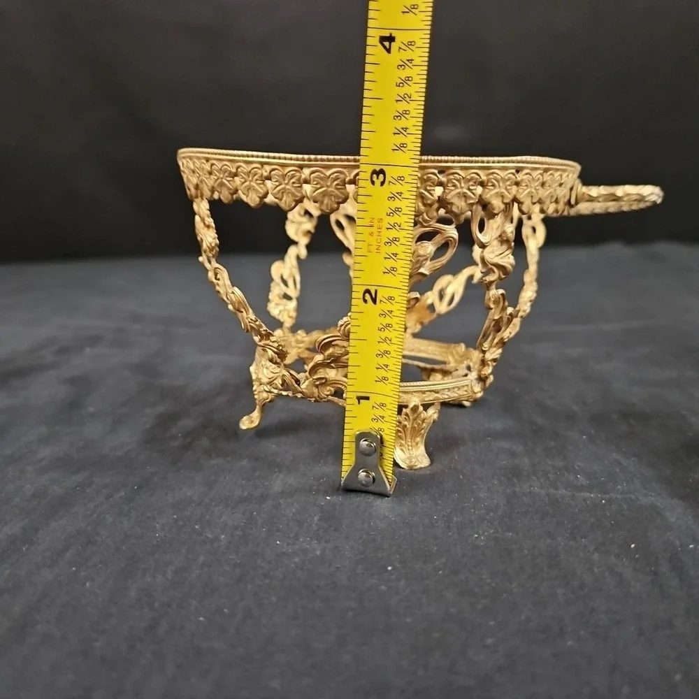 Vintage Gold‎ Plated Basket Holder and Decorative Glass Bowl 4 3/4